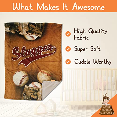 Image of Dear Baby Gear - Reversible Baby Blankets - Soft Nursery Blanket for Newborn - Toddler Blankey - Throw Blanket for Boys & Girls - Infant Blankets - 40x30 (Slugger Baseball Glove - Light Brown)