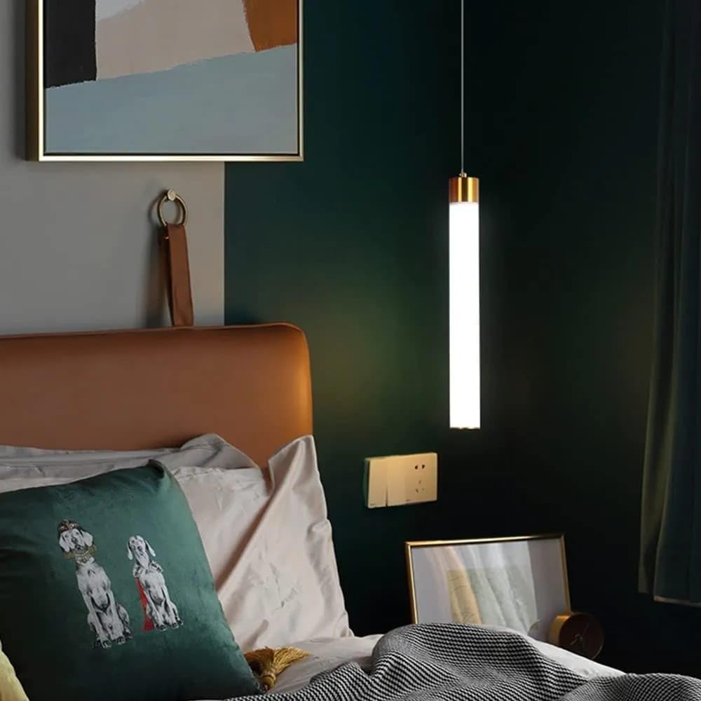 Decor Chronicle Modern Hanging Light for Living Room Bedroom | Slim Cylindrical Pendant Lamp with Gold Accent | 3 Color Modes (Warm White, Natural White, Cool White) Ceiling Lights for Home Decoration-image-37