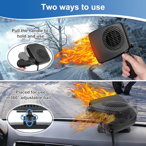 Image of 24V 200W Car Heater & Cooling Fan - Safe & Portable with Cigarette Lighter Plug-In, Rapid Windscreen Defogger & Window Defroster for Winter & Humid Weather for All Cars - Black