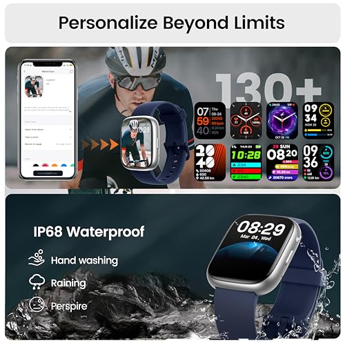 Image of Smart Watch with Alexa Built-in, 1.83 inch HD Touchscreen Fitness Tracker with Bluetooth Calling, Fitness Watch with Heart Rate /Sleep Monitor /120+ Sports, IP68 Waterproof Smartwatch for Android iOS, Blue