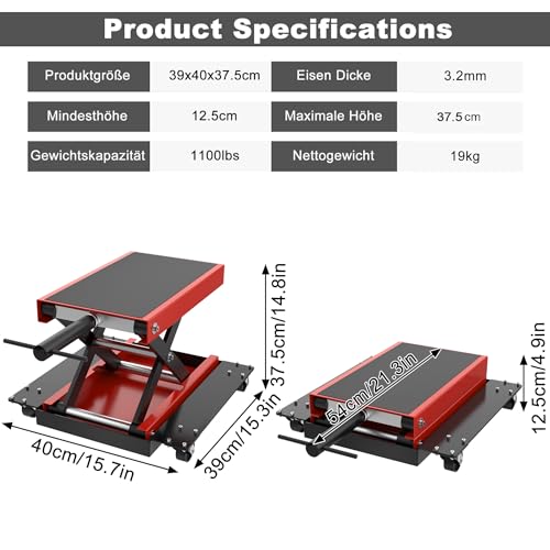 Elevador de motocicleta ajustable XMTECH de 500 kg con placa inferior estable 2