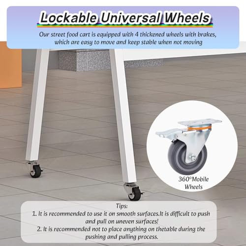 Chariot d'alimentation Portable, éclat de marché Pliable avec Roues et verrière, kiosque d'affichage de Vendeur Robuste de 330Lb pour Hot-Dogs, crème glacée, Commerce en Plein air, Jaune