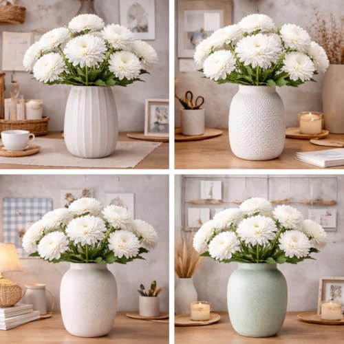 Image of Art Street Artificial Flower Bunch| Silk White Hydrangea Flower for Home| Bedroom, Living Room & Office Decoration |Christmas Day, New Year Set of 2 |11 Inch (Without Vase)