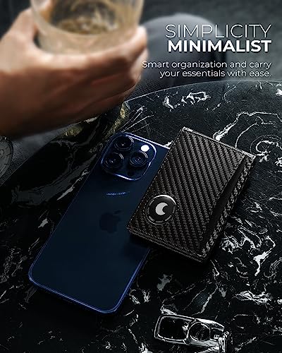 AirTag Wallet - Mens Wallet Slim Minimalist Front Pocket Money Clip for Apple Air Tag, Bifold Top Grain Carbon Fiber RFID Blocking Wallets for Men, 2 ID Window Gifts (AirTag Not included)4