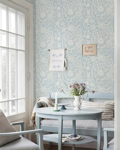CiCiwind Selbstklebende Tapete Weiß Blau Blumen Tapeten 44cm×10m Wasserdicht Möbelfolie Selbstklebend Vinyl Klebefolie Verdicken… – Ansicht 6
