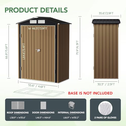 Image of Breezz 5x3FT Outdoor Steel Storage Shed, Lockable Doors, Compact Metal Tool Shed for Garden, Backyard, Patio, Utility, and Bike Storage,Brown