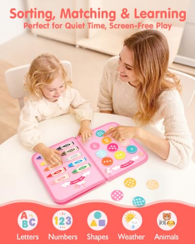 Image of hahaland Busy Board Montessori Toys Busy Book Toddler Girl Gifts Travel Toy | Toddlers Educational Learning Toys with Life Skills, Alphabet, Number, Shape, Color, Weather, Detachable Pages for Car Ride