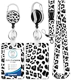 Plifal ID Badge Holder with Lanyard and Retractable Badge Reel Clip, Trendy Leopard Card Name Tag La