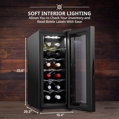Ivation 12 Bottle Red And White Wine Thermoelectric Wine Cooler/Chiller Counter Top Wine Cellar with Digital Temperature Display, Freestanding Refrigerator Smoked Glass Door Quiet Operation Fridge - Image 3