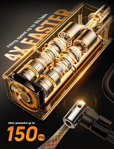 Image of Lamicall Portable Car Tire Inflator - Air Compressor [150 PSI] [4X Faster] Cordless Car Air Pump Rechargeable, Pressure Gauge Display, LED Light, for Cars, Motorcycles, Bike, Wheels Accessories Gifts