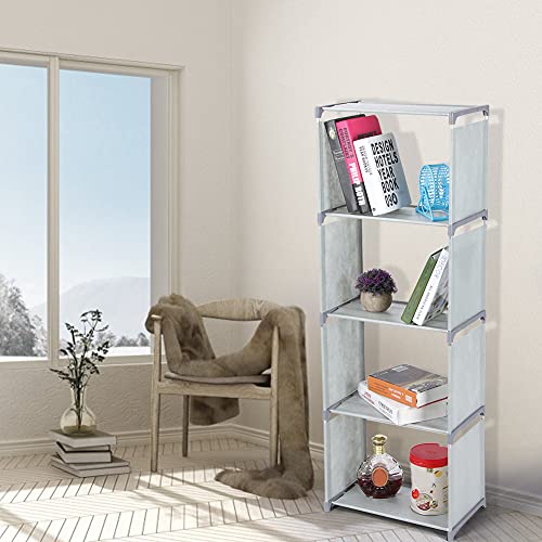TARSHYRY Estante de Libro, Estante de Pie 4 Capas Estantería Almacenamiento, Estantería Almacenamiento Gran Capacidad, Pie con una Fuerte Capacidad Estabilización Escalera para Estudio, Vida (Grey)