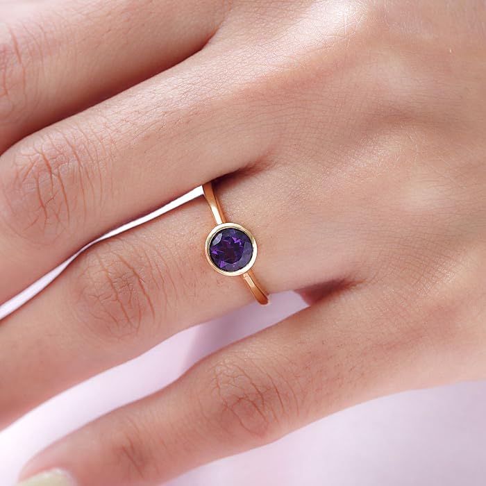 Image of 925 Sterling Silver 18K Gold Plated Birthstone 2 Ct Solitaire Natural Gemstone Ring for Women | Fine Jewelry Gift for Wife, Girlfriend, Sister, Birthday, Anniversary, Rakhi, Rakshabandhan, Valentine's