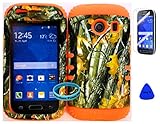 Wireless Fones TM Hybrid Impact Dual Layer Cover Case for Samsung Galaxy Ace Style S765c Straight Talk, Net10 and TracFone Leaf Branch Camo Mossy on Orange Skin (Wireless Fones TM Wrist Band, Pry Tool & Screen Protector Included)
