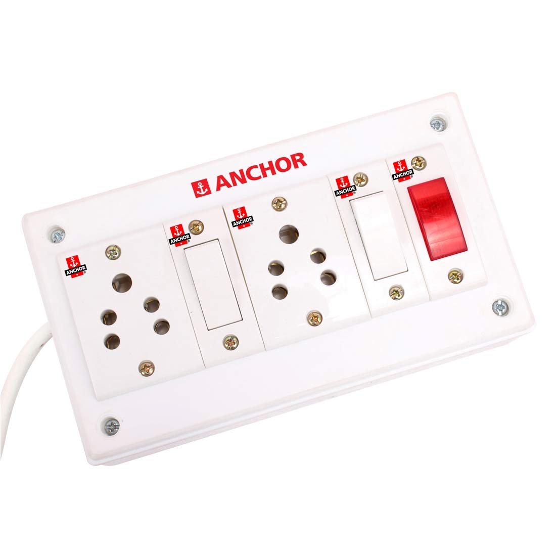 Anchor Assembled Board Contains 2 Anchor Sockets(5 Amp), 2 Anchor Switch(5 Amp) with 4 Metre Chord Surge Protector (White)-image-40