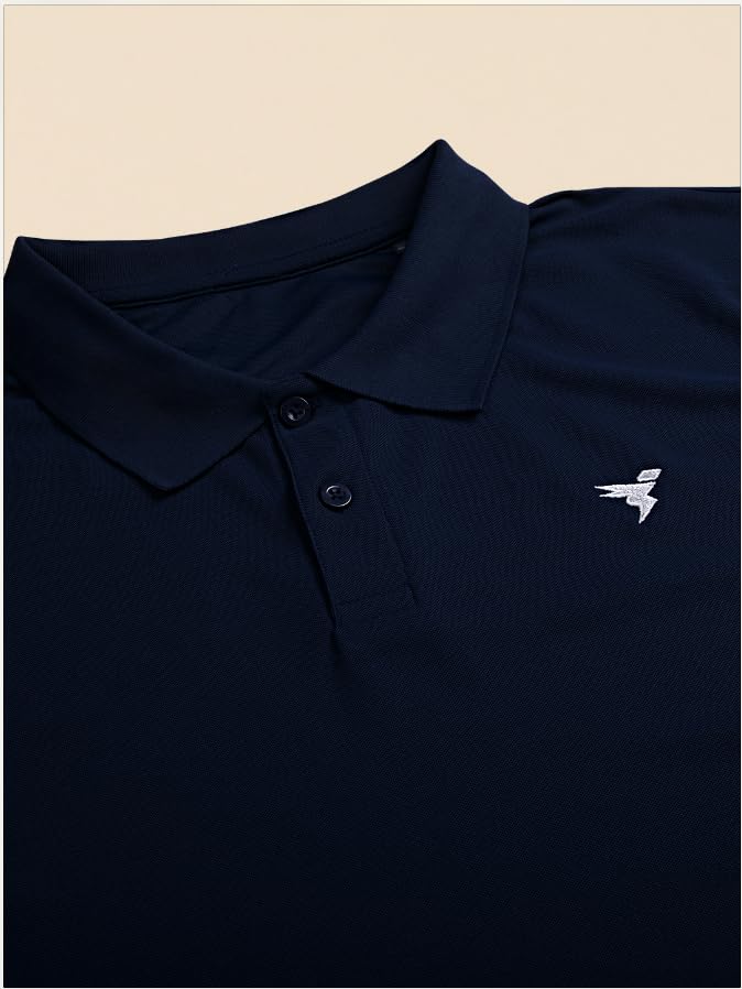 Image of TECHNOSPORT Men's Solid Slim Fit Polo Collar T-Shirt MATPIQ Half Sleeve Button Polyester for Gym Golf Casual Anti Odour UPF50+