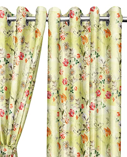 Image of Ultimate Trends 270 GSM Premium Room Darkening Curtains with Tie Back and Diamond Eyelets Set of 2 Panels (8 L x 4 W Feet, Lemon)