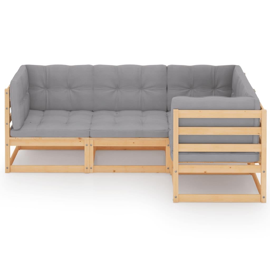 vidaXL Juego de Muebles de Jardín 4 Piezas y Cojines Mobiliario Exterior Patio Terraza Hogar Sofá Silla Mesa Asiento Suave Madera Pino Maciza