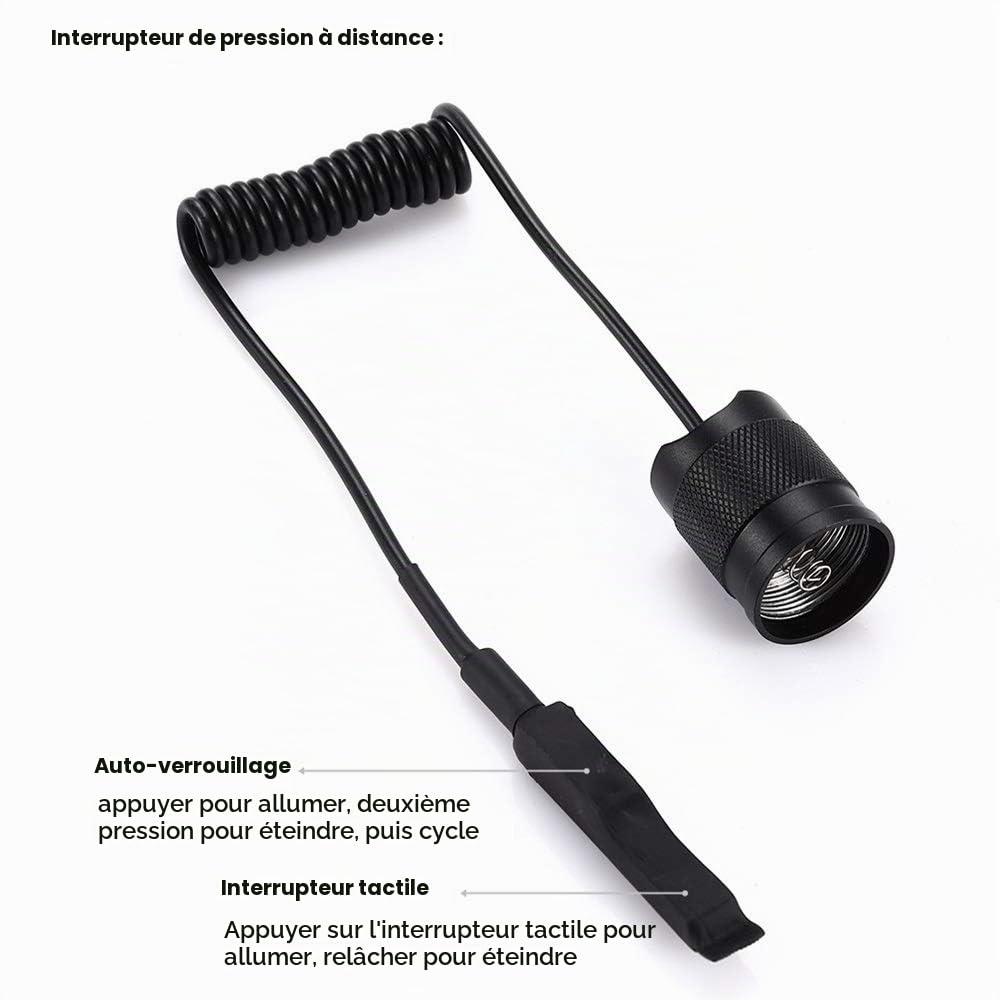 Lampe Torche Tactique LED Puissante 1200 Lumens, Lampe de poche Rechargeable avec Interrupteur de Pression Zoom capable et 5 Modes Lampe de Chasse étanche avec Montage sur Rail
