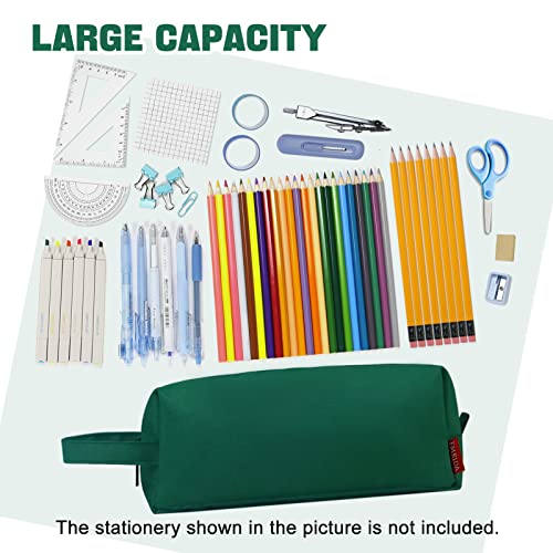 Image of Fmeida Pencil Case Pouch - Water Resistant Pencil Pouch Portable Pencil Bag Simple Office Stationery Pouch with Handle Back to School Supplies - Dark Green