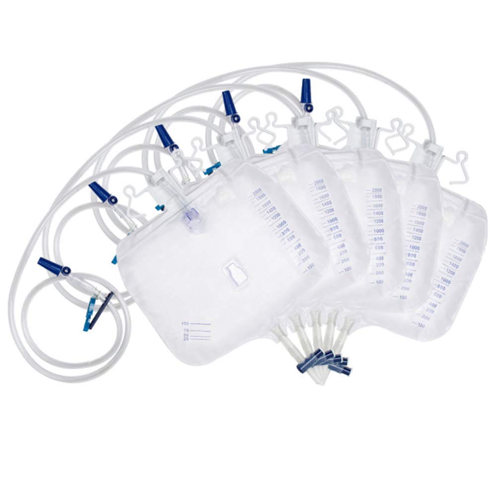 Careshine 2000ml Urine Replacement Collector Urinary Drainage Bag with Anti-Reflux Chamber (5 Pack)