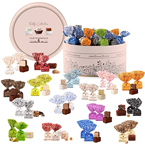 GUSTONE. gemischte Premium Trüffel Collection in elder Geschenkdose - 32 hochwertige Schokoladen-Trüffelpralinen von Torroneria Piemontese 450g