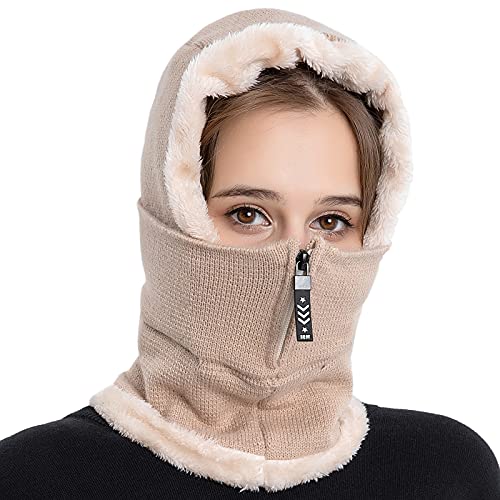Quebear Women Balaclava Beanie Fleece Hood Cycling Ski Thermal Face Cover Hat Winter Warm Cap Scarf For Cold Weather Beige #TOP7
