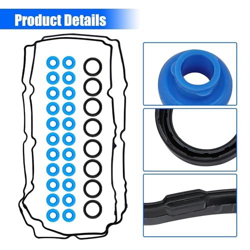 Image of Engine Valve Cover Gasket Set Compatible with 2007-2015 Ford Edge Flex Fusion Taurus X Lincoln MKS MKT MKX MKZ Mazda 6 CX-9 Mercury Sable 3.5L 3.7L V6 DOHC Replace # VS50767R