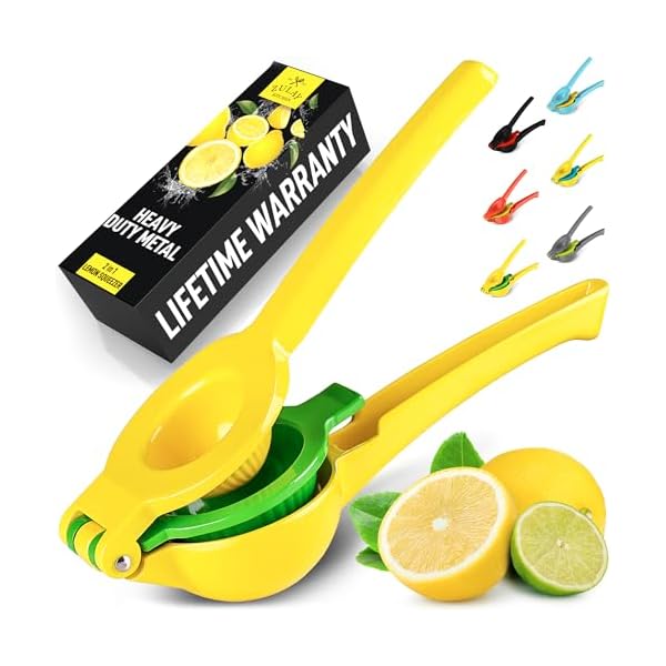Metal 2-In-1 Lemon Squeezer Manual - Sturdy, Max Extraction Hand Juicer Lemon Squeezer Gets Every Last Drop - Easy to Clean Manual Citrus Juicer - Easy-to-Use Lemon Juicer Squeezer