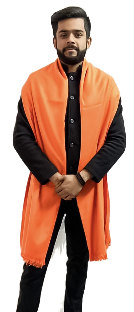 zaria fabs Men's Solid wool Kashmiri Shawl Stole (Orange)-picture-50