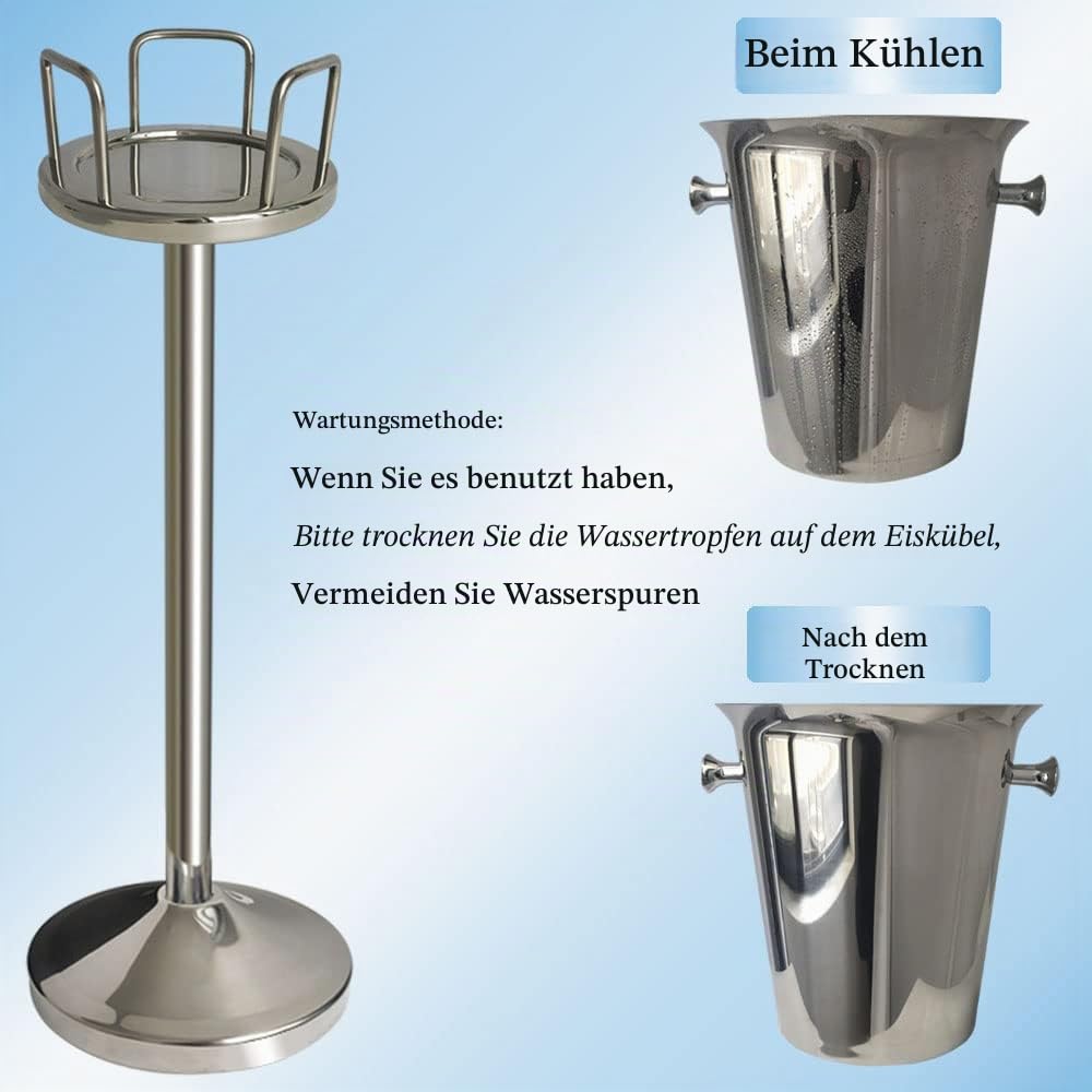 Eiskübel mit Ständer 201 Edelstahl Stand Eiskübel Eiswürfelbehälter Kühler Chiller mit Tragegriff für Wein Champagner Bier KTV Clubs Bar Partys, 5L (Farbe : Gold, Höhe : 90cm) (90cm, Silber)