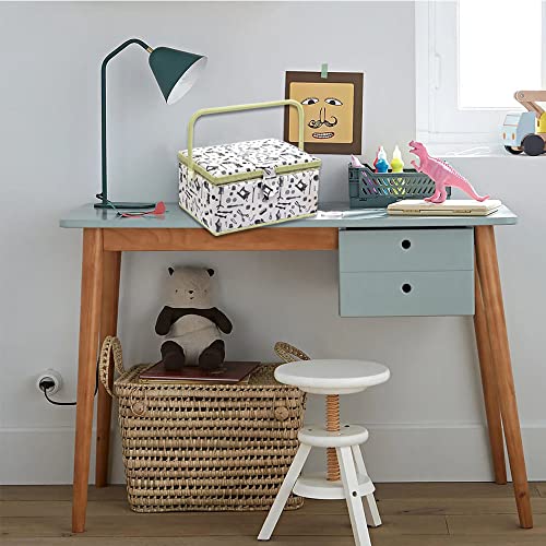 Notionsland Large Sewing Basket Storage Box With Removable Tray, Built-In Pin Cushion And Interior Pocket(White, Black Pattern) #TOP5