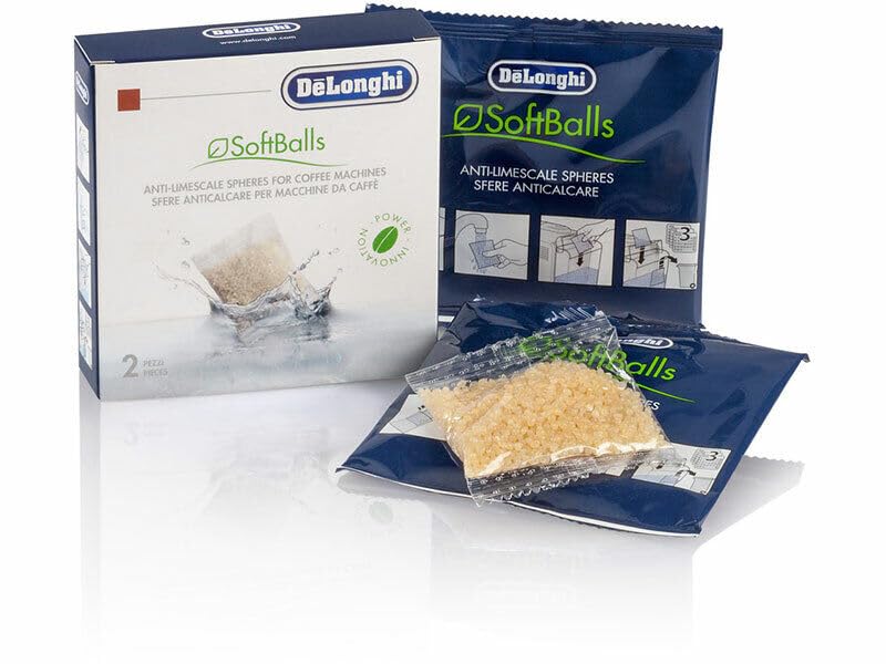DeLonghii Anti-Scale Balls for Coffee Machines – 2 Sachets – Limescale Prevention & Water Softening Treatment for Bean-to-Cup, Espresso, Filter Machines DLCS551