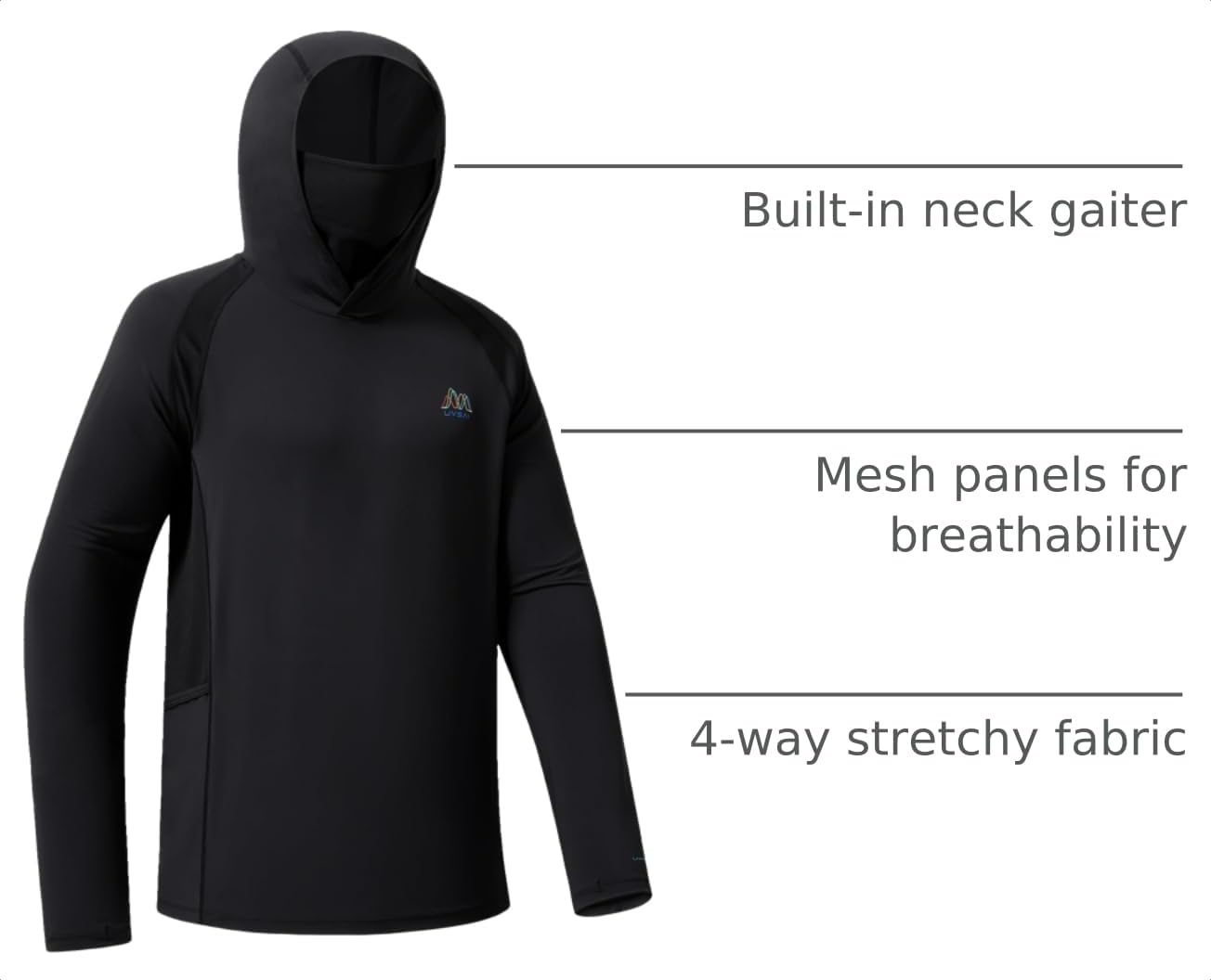Mens UPF 50 Hoodie Shirt with Mask Long Sleeve Permanent UV Sun Protection Neck Gaiter Performance T for Outdoor product thumbnail 6