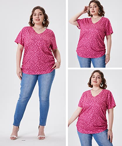 Image of RITERA Women Plus Size Tops Tie Dye V Neck Shirt Floral Camo Summer Short Sleeve Tunic Oversized Ladies Blouse XL-5XL