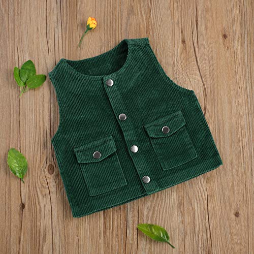 Toddler Baby Girl Boy Corduroy Vest Coat Pocket Button Jacket Waistcoat Tops Fall Winter Clothes (Green, 12-24 Months) #TOP4