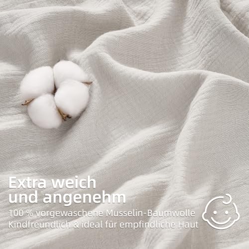 Duvetnova Musselin Bettwäsche 135x200 2teilig,ÖKO-TEX Baumwolle Bettwäsche 135x200 Natur… – Ansicht 2