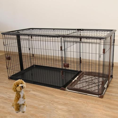 ゲージ ケージ 小型犬 屋根付き 【トイレ別/2部屋/木製/ペットケージ(柵の天板)】