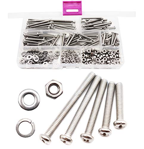 cSeao 340pcs M4 Pan Head Phillips Screws Nuts Washers Assortment Kit, 304 Stainless Steel, M4x 20mm/ 25mm/ 30mm/ 35mm/ 40mm