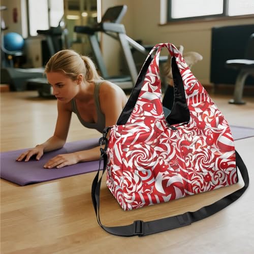 Christmas Candy Pattern Gym Bag that Holds Yoga Mat for Women Portable Duffel Bag with Pockets, Workout Handbag with Shoe Compartment, Fitness Workout Sports Bags3