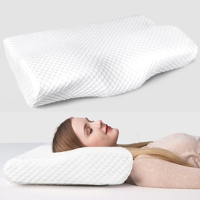 IDITRI EXPORT Cervical Contour Memory Foam Pillow for Sleeping,Orthopedic Pillow for Neck Pain, Support for Back,Stomach,Side Sleepers, with Breathable Zip Cover (19X12X4INCH, White)