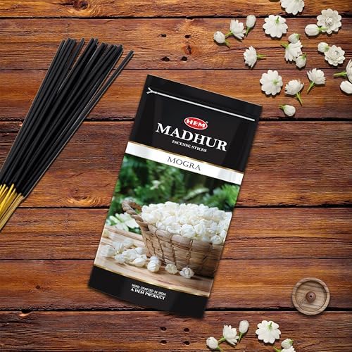 Image of Hem Madhur Mogra Incense Sticks - Pack of 3 | Premium Agarbatti in Resealable Zip Pouch for Puja, Meditation & Home Freshness | Soothing Floral Aroma | Burns 35-40 Min | Approx. 300 Sticks