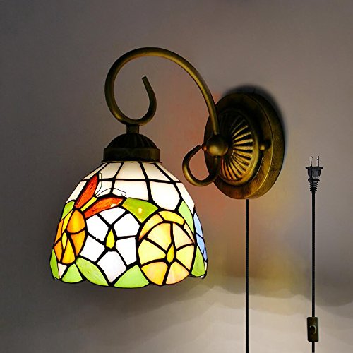 Image of Kiven Wall lamp E26 1-Light Plug-in Bulb not Included Wall Sconce Glass Shade 6 Foot Black Cord(BD0533)