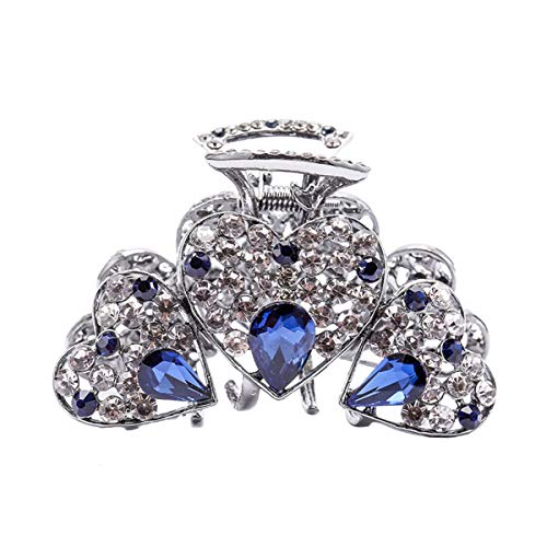 Vintage Chic Love Heart Rhinestone Crystal Fancy Hair Claw Jaw Clips Pins - Women Fashion Retro Hair Updo Grip Hair Catch Hair Accessories (Blue)