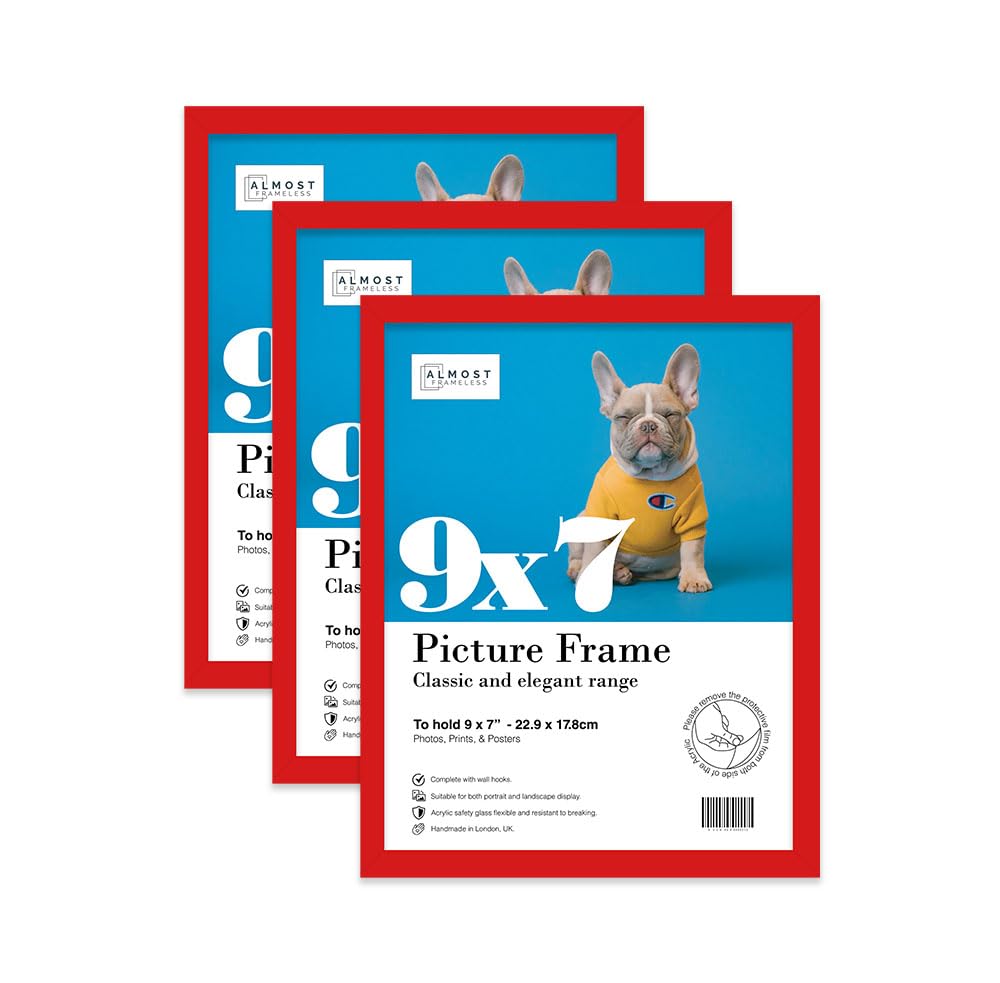 Almost Frameless 9x7 Red Picture Frame Set of 3, Display 9x7 Picture Gallery Wall, Poster, Photo, Artwork, or Print, Yellow