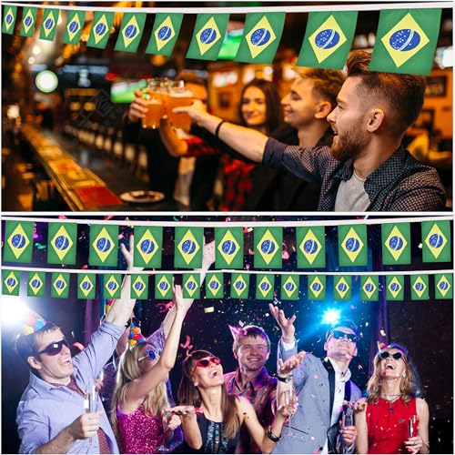 Image of 2 Pack Brazil Flag Banner String Small Mini 66 Feet 60 Pcs Brazilian Hanging Flags Decoration