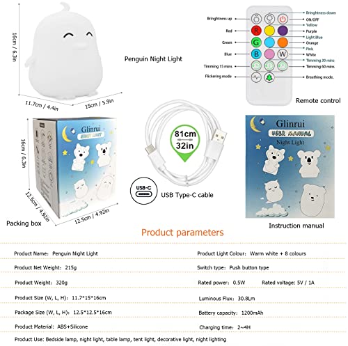 Glinrui Large Penguin Night Lights for Babies Bedroom Light Nursery lamp Kids, Break Resistant, Eye Caring - Image 2