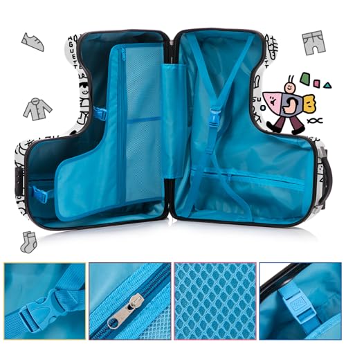 Apelila DIY Coloring Ride On Suitcase for Kids Ages 4-8, 22 Inch Graffiti Rolling Luggage with Spinner Wheels & Safety Belt, Lightweight Travel Checked Suitcase with Combination Lock