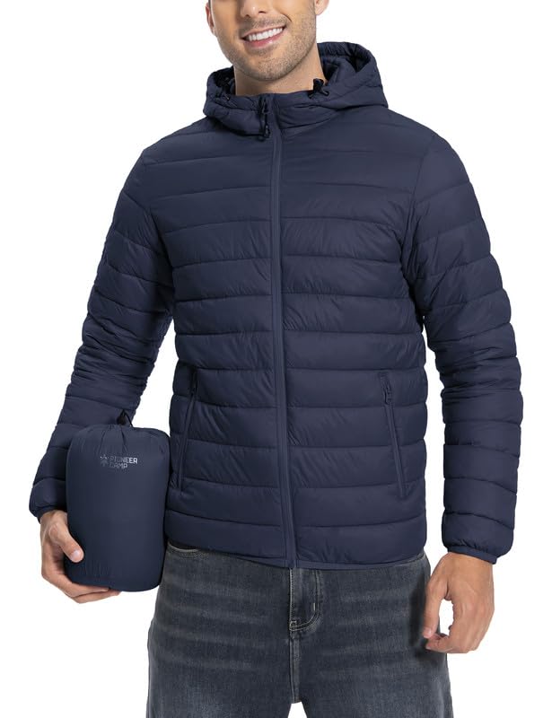 Pioneer Camp Doudoune homme imperméable ultra légère – Veste compressible 6 poches, capuche, veste outdoor de mi-saison pour randonnée voyage et sport