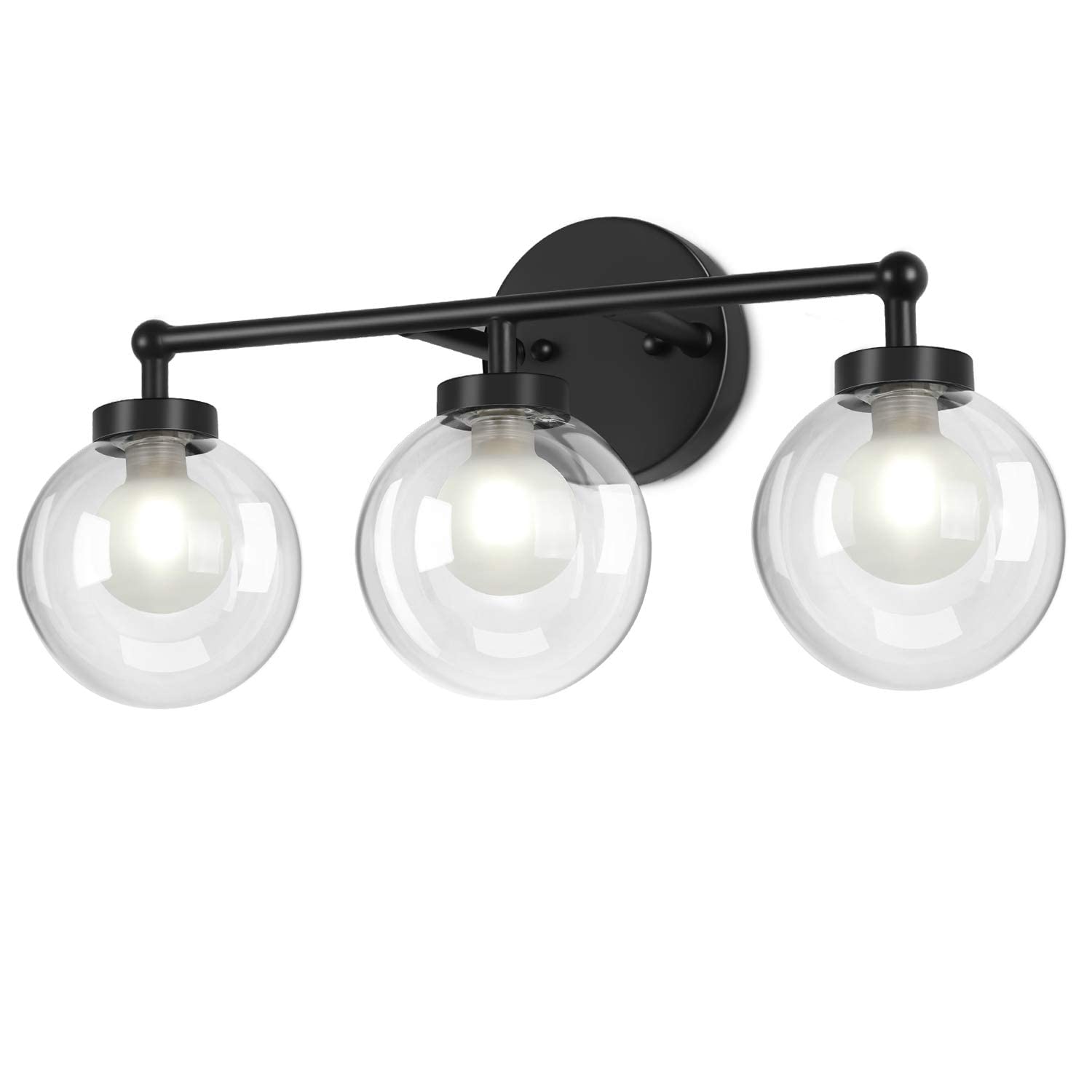Lampada toeletta Bagno 3 luci 11W 5000K Applique Parete Interni LED Specchio Il Trucco Luce Anteriore Paralumi in Vetro Due Strati Nero Opaco