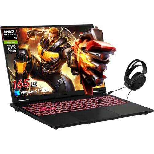 Image of ASUS TUF A16 Gaming Laptop, AMD Ryzen 9 270 (Up to 5.2GHz), Geforce RTX 5070, 16" FHD+ 165Hz, 32GB DDR5 5600MHz, 1TB SSD, WiFi 6E, RGB Backlit Keyboard, Windows 11 Pro, W/TUF Gaming H1 Wired Headset